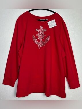 Quacker Factory Anchors Away French Terry Long-Sleeve Top Size 2X NWT